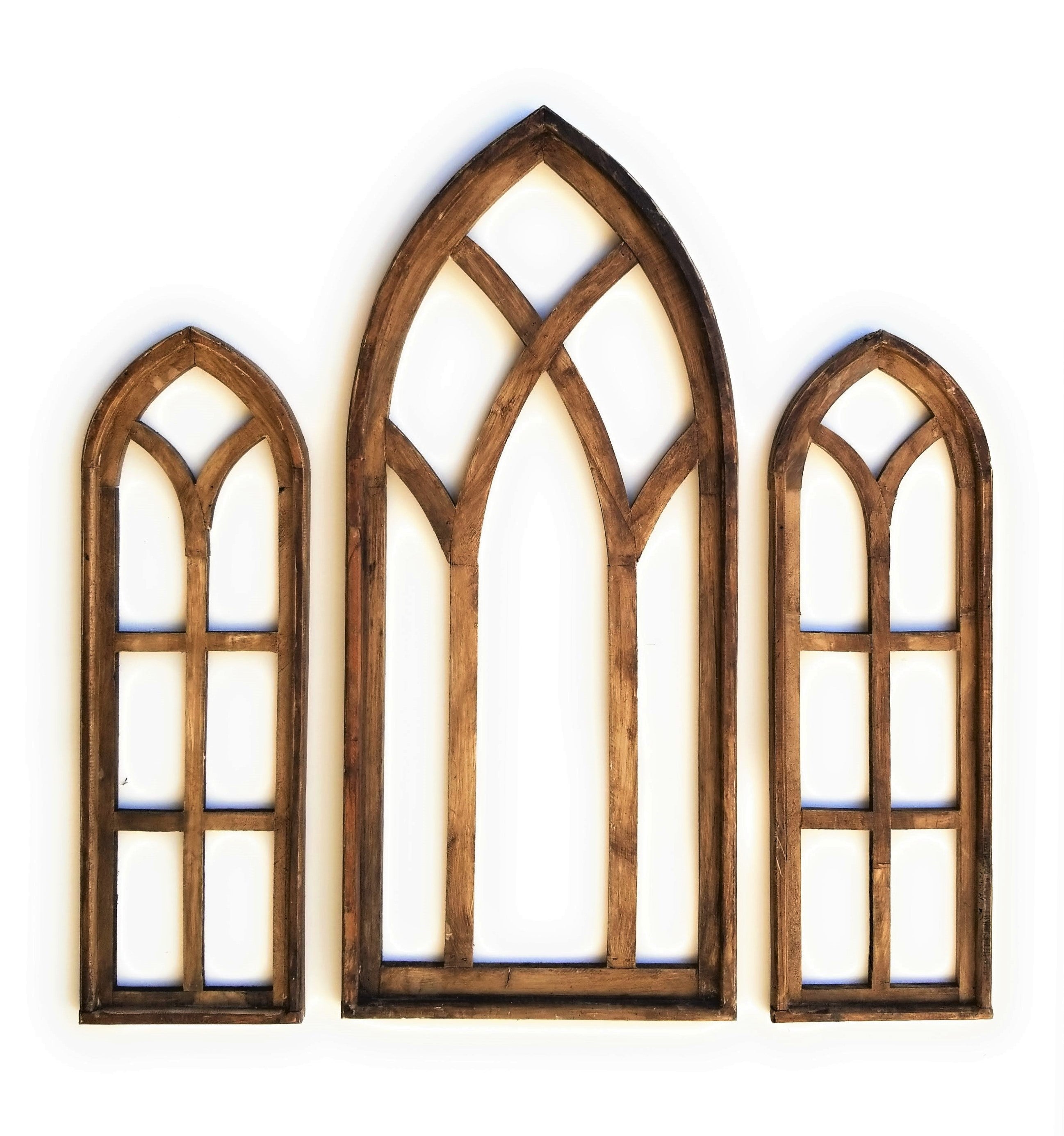 Set of 3 Farmhouse Wooden Cathedral Window Arches- The Rustic Ash Farmhouse Cathedral Collection + Wreath - Ranch Junkie Mercantile LLC